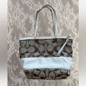 Coach White and Brown Signature Tote